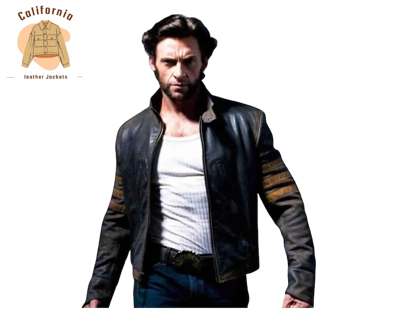 Puede incluir: Chaqueta de cuero negra desgastada con detalles marrones en las mangas. La chaqueta tiene un cuello cl&aacute;sico, una cremallera frontal y un cintur&oacute;n. El modelo lleva una camiseta interior blanca y vaqueros azules. De California Leather Jackets.