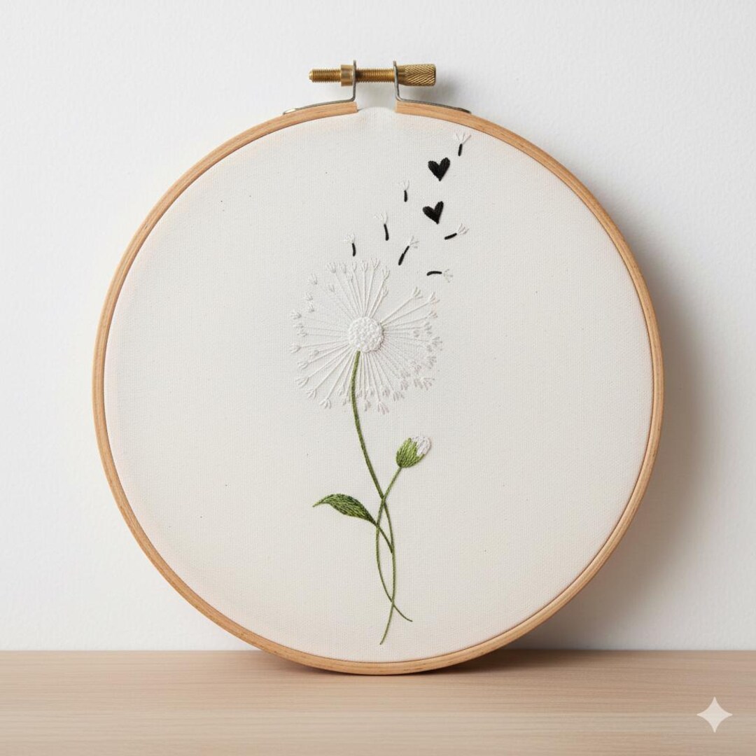 Dandelion Flower Embroidery Design, Dandelion Embroidery Template PDF ...