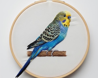 Bordado a mano de periquito, hermoso diseño de bordado de pájaro, descarga instantánea (plantilla PDF)