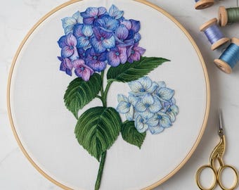 Hydrangea Flower Bouquet Embroidery Pattern PDF | Blue and Purple Flower Hand Embroidery Design | DIY Floral Nature Stitch Template