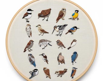 Diseño de bordado a mano de la colección de pájaros pequeños, patrón de bordado de pájaros, plantilla de bordado de la colección de pájaros, PDF de bordado digital