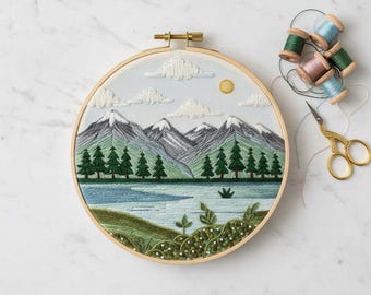 山林の手刺繍パターン | モダンランドスケープフープアート PDF