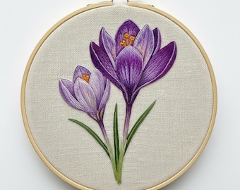 Saffron Flower Hand Embroidery, Floral Embroidery Design, Instant download (PDF template)