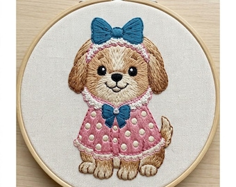 Dotty Doggy Stickmuster, Dotty Handstickerei, Winter Welpe Design PDF-Download