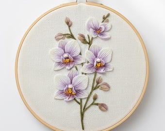 Orchid Flower Embroidery, Flower Embroidery Design, Instant download (PDF template)