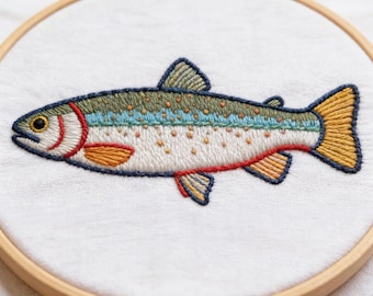 Trout Fish Hand Embroidery Design, Rainbow Fish Embroidery PDF File