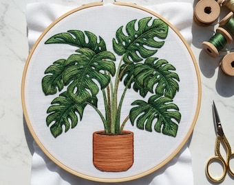 Diseño de bordado a mano de planta Monstera, patrón de bordado a mano, plantilla de bordado de invierno, PDF de bordado digital, manualidad DIY
