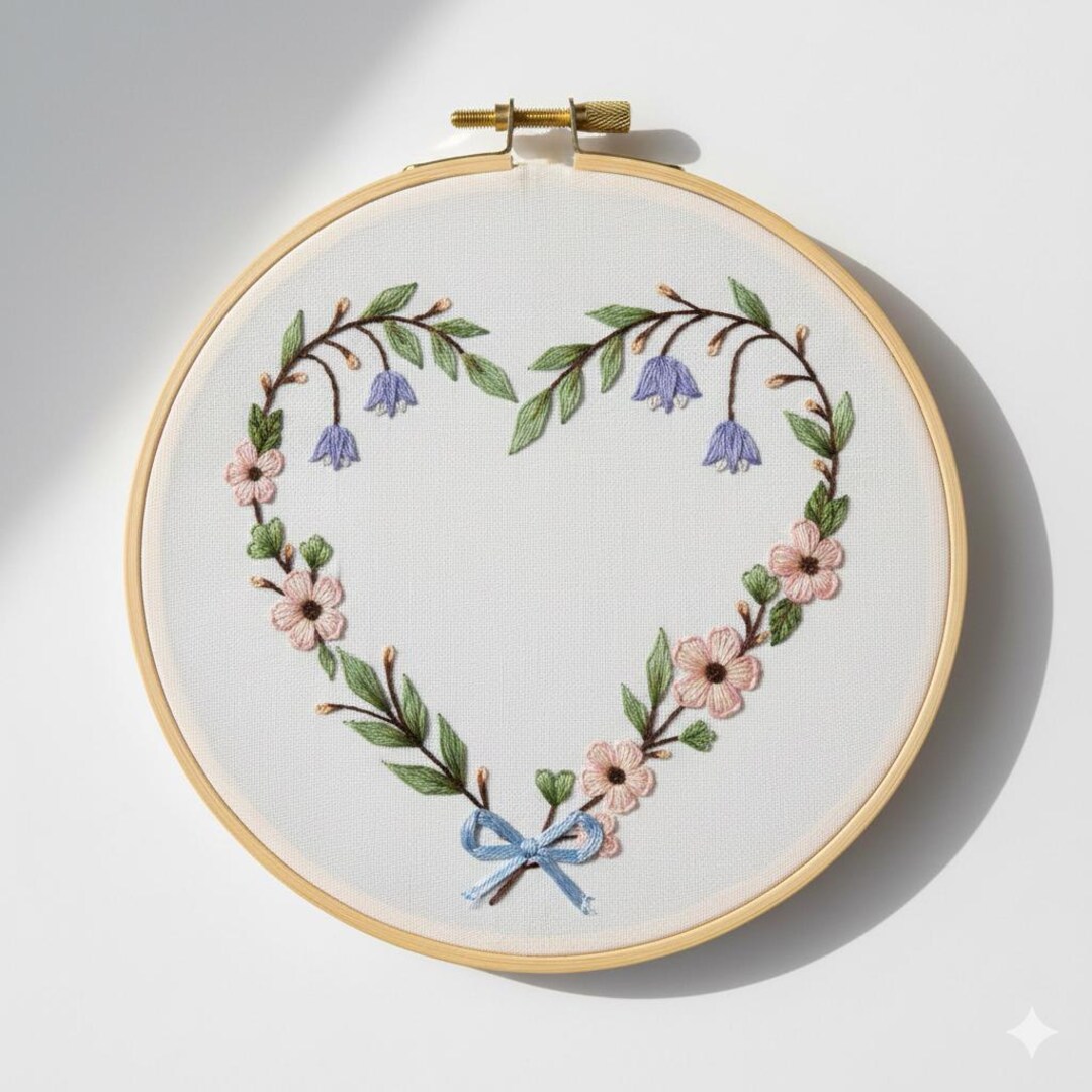 Heart Wreath Hand Embroidery, Floral Embroidery Design, Instant ...