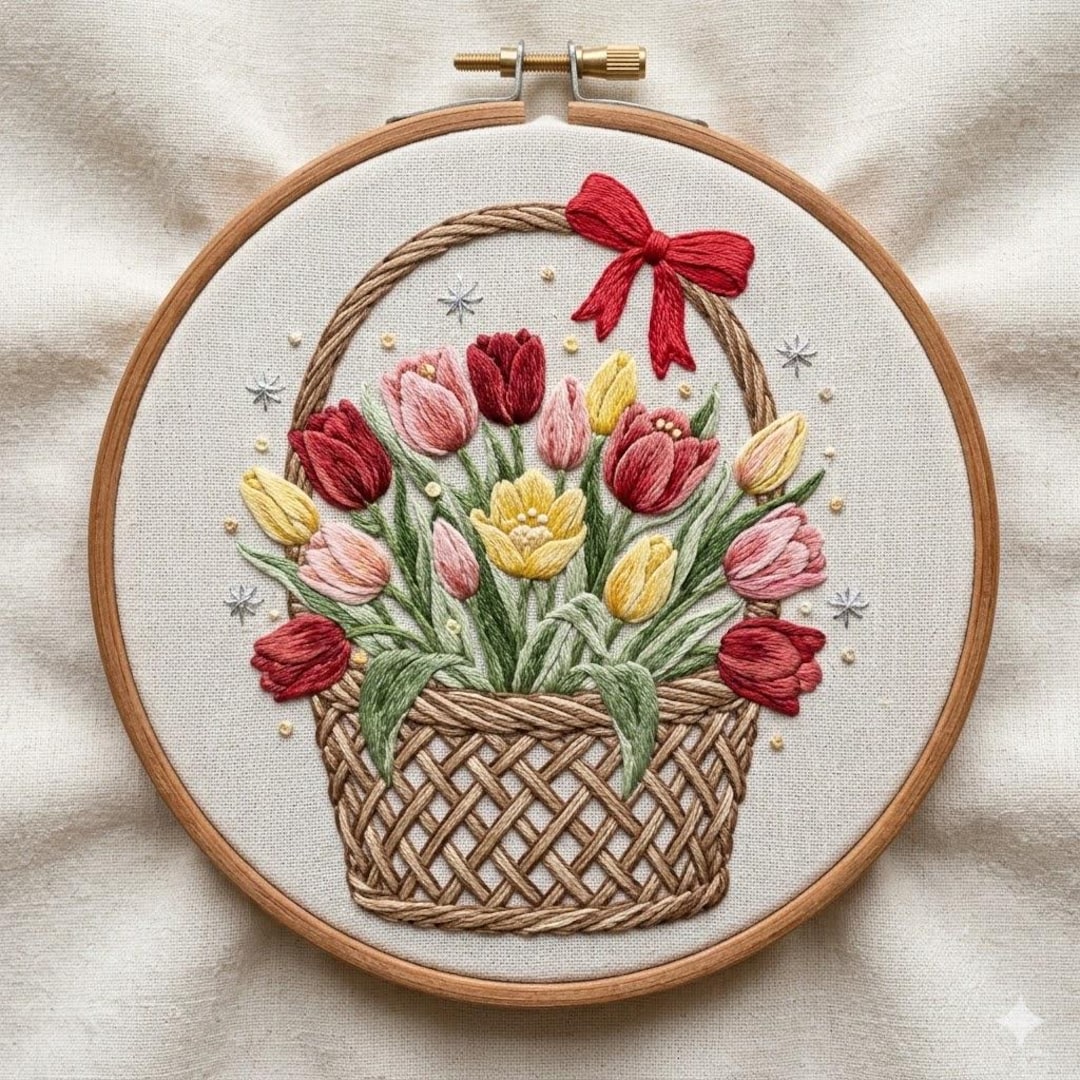 Tulip Flowers Bouquet Hand Embroidery Design, Tulip Flowers Embroidery ...