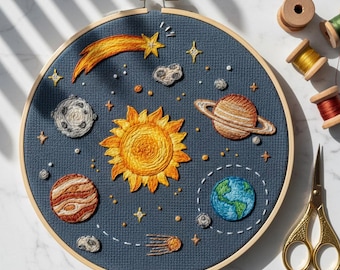 Bordado a mano de fantasía espacial, diseño de bordado espacial, descarga instantánea (plantilla PDF)