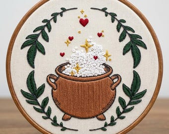 Botanical Brew Embroidery Design, Potter's Heart Hand Embroidery Pattern, Christmas Potter Embroidery Design PDF Download