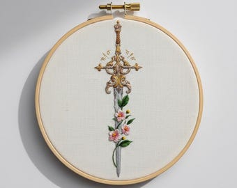 Bordado a mano de espada floral, diseño de bordado de espada, descarga instantánea (plantilla PDF)