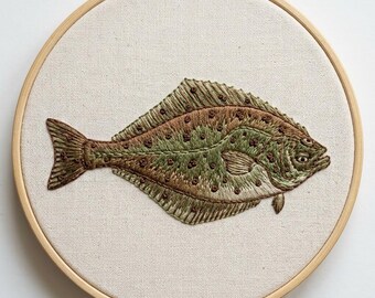 Plattfisch Stickmuster, Gefleckter Plattfisch Handstickerei, Seefisch Design PDF Download