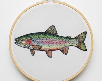Rainbow Trout Hand Embroidery, Animal Embroidery Design, Instant download (PDF template)