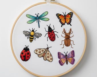 Insektskollektion Handbroderi, Insektbroderidesign, Direktnedladdning (PDF-mall)