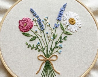Wildflowers Bouquet Hand Embroidery Design, Wildflowers Blossom Hand Embroidery Pattern, Flowers Embroidery Design PDF Download