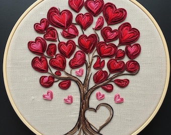 Heart Tree Embroidery Design, Tree Embroidery Template PDF File (Instant Download)