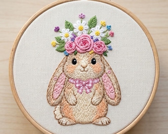 Stickdatei Hase, Stickdatei Hase, Stickdatei Hase mit Blumen, pdf Datei zum Download