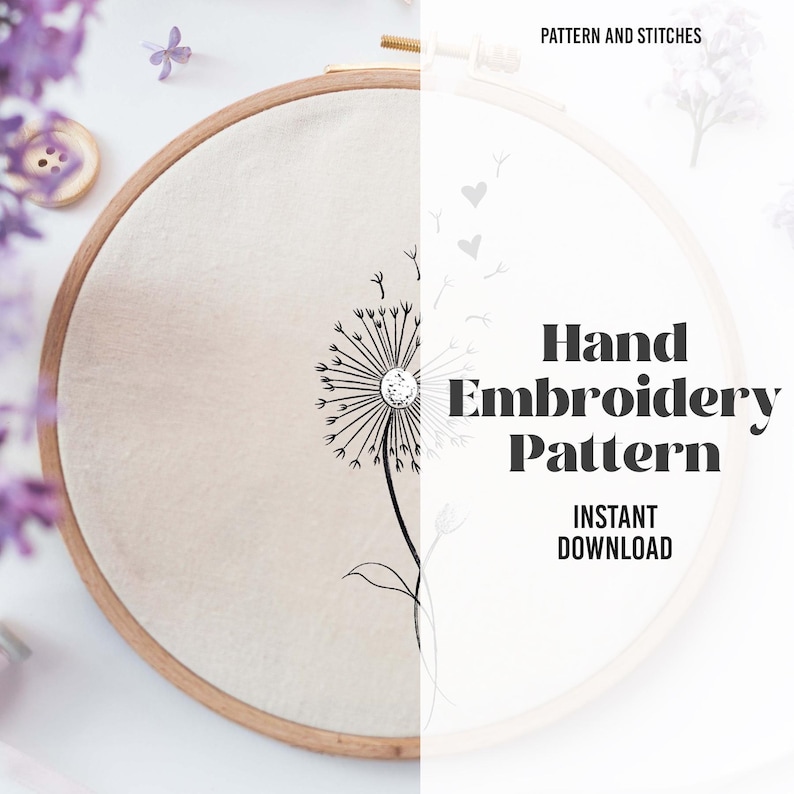Dandelion Flower Embroidery Design, Dandelion Embroidery Template PDF ...