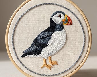 Atlantic Puffin Hand Embroidery Design, Puffin Bird Hand Embroidery Pattern, Bird Embroidery Design PDF Download