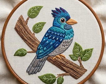 Blue Jay Bird Hand Embroidery Design, Blue Jay On Branch Hand Embroidery Pattern, Bird Embroidery Design PDF Download