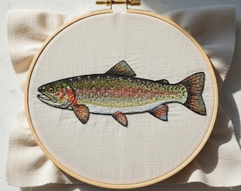 Rainbow Trout Embroidery Pattern PDF | Fish Hand Embroidery Design | DIY Realistic Animal Stitch Template