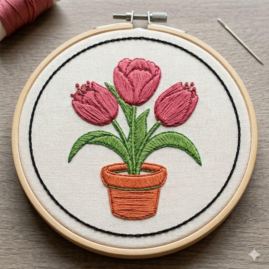 Tulip Hand Embroidery Pattern / Instant Download Tutorial / Pink Flower ...