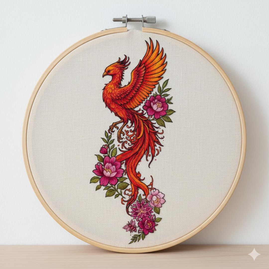 Slaughter Pattern Phoenix Phoenix With Flowers Embroidery Design, Phoenix Embroidery Template PDF ...