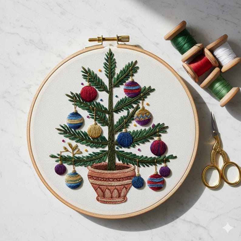 Christmas Tree Hand Embroidery Design, Floral Embroidery Pattern ...