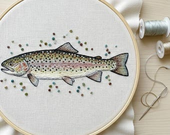 Trout Fish Hand Embroidery Design, Fish Embroidery Digital File