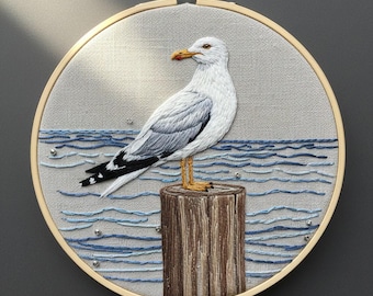 Seagull Bird Hand Embroidery Design, Seagull Embroidery PDF File