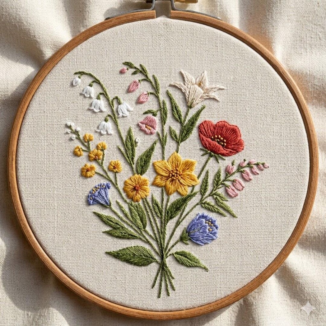 Wildflower Bouquet Embroidery Hand Embroidery Pattern, Modern Hoop Art ...