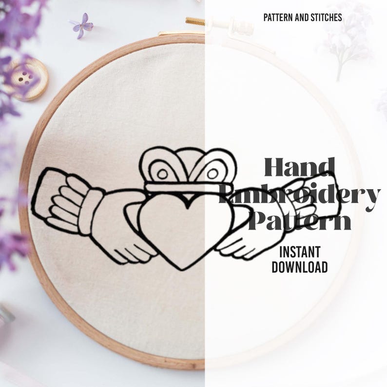 Claddagh Heart Embroidery Pattern PDF | Irish Symbol Hand Embroidery ...