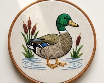 Mallard Duck Embroidery Design, Botanical Mallard Hand Embroidery Pattern, Bird Embroidery Design PDF Download