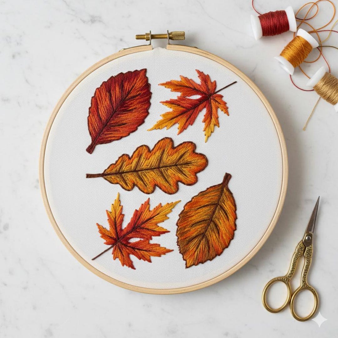 Autumn Leaves Hand Embroidery Pattern: Floral Ornament Pattern, Instant ...