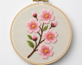 Cherry Flowers Embroidery, Cherry Embroidery Design, Instant download (PDF template)