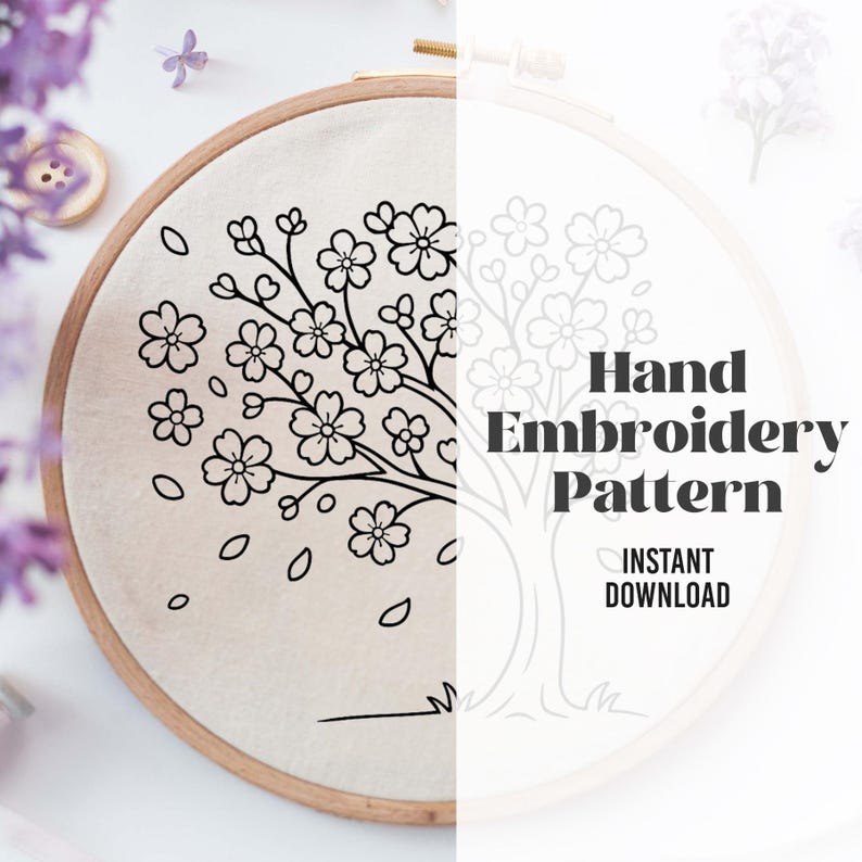 Sakura Tree Hand Embroidery, Tree Embroidery Design, Instant Download ...