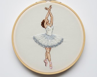 Diseño de bordado de bailarina a mano, descarga instantánea (plantilla PDF)