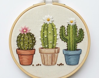 Cactus Plant Hand Embroidery, Cactus Embroidery Design, Instant download (PDF template)