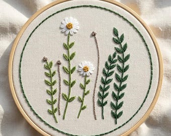 Daisy Blossom Hand Embroidery Design, Meadow Whisper Hand Embroidery Pattern, Botanical Embroidery Design PDF Download