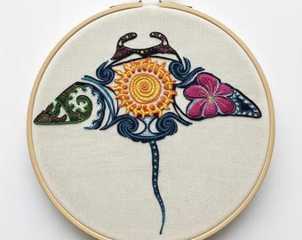 花柄マンタの手刺繍パターン、花柄刺繍デザイン、マンタの手刺繍、刺繍PDF