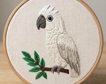 Cockatoo Crest Embroidery Design, Cockatoo at Branch Hand Embroidery Pattern, Cockatoo Embroidery Design PDF Download