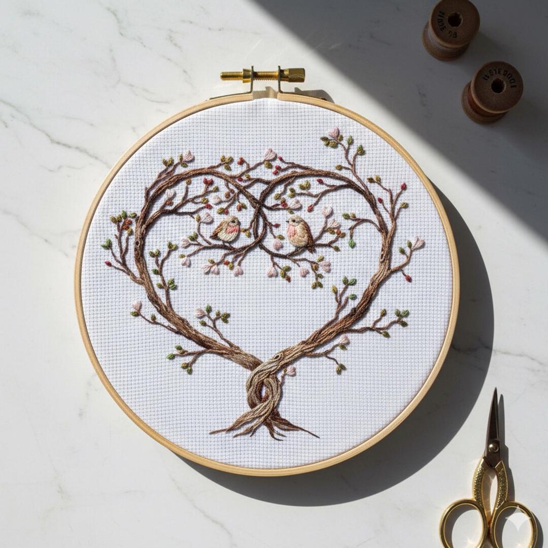 Heart Shape Tree Hand Embroidery Pattern, Tree Embroidery Design ...