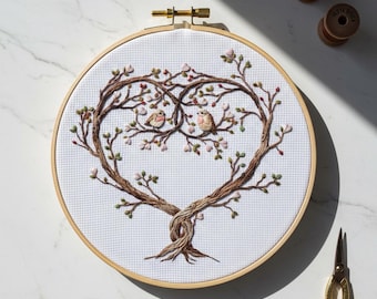 Heart Shape Tree Hand Embroidery Pattern, Tree Embroidery Design, Nature Hand Embroidery, Embroidery PDF