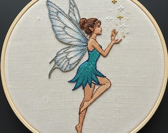 Diseño de bordado de hadas caprichoso, plantilla de bordado de hadas, archivo PDF (descarga instantánea)