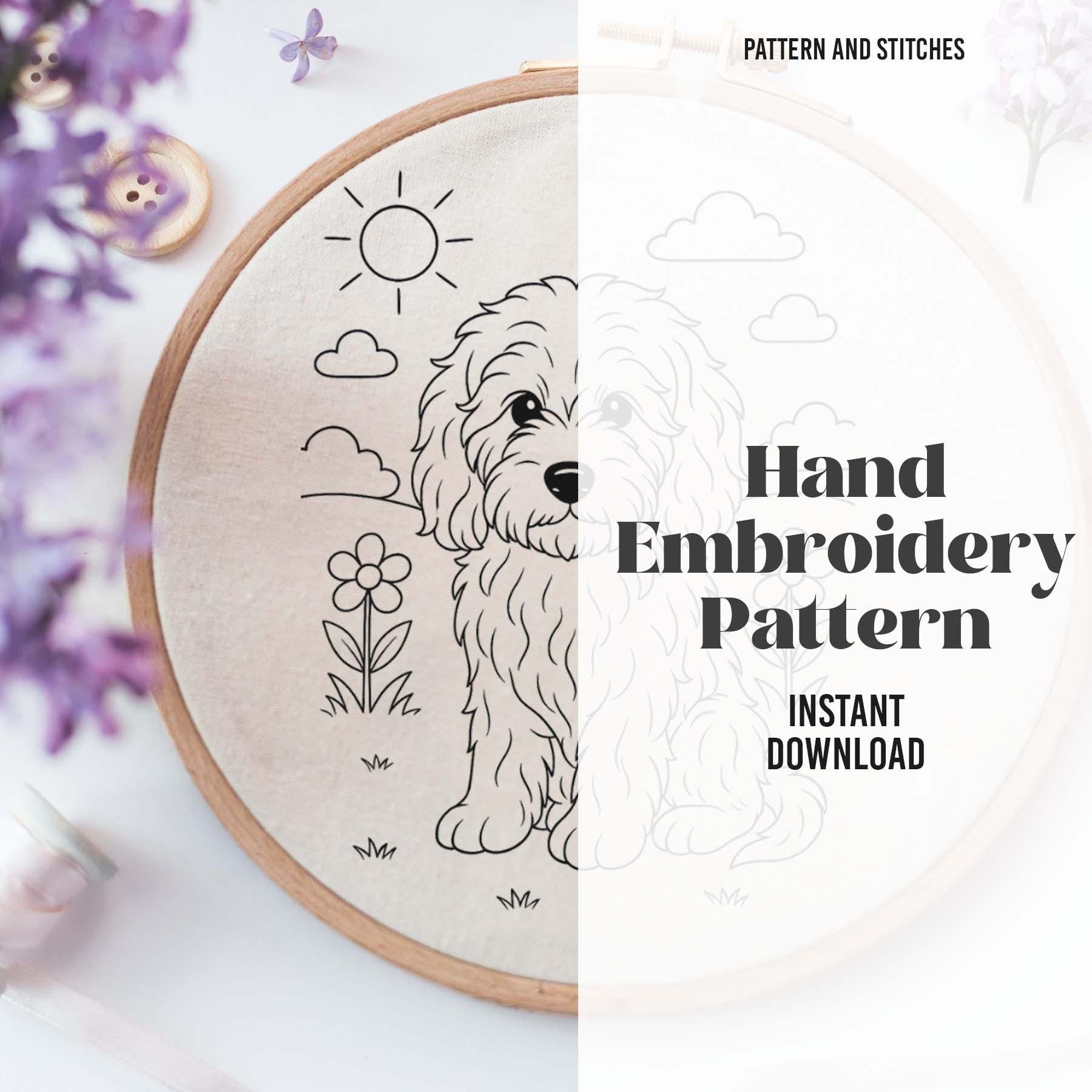 Cockapoo Design Cockapoo Garden Embroidery Pattern, Cockapoo Puppy Hand Embroidery ...
