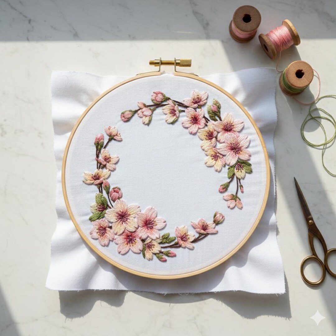 Magnolia Wreath Hand Embroidery Design, Floral Embroidery Pattern ...