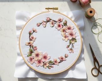 Magnolia Wreath Hand Embroidery Design, Floral Embroidery Pattern, Winter Embroidery Template, Digital Embroidery PDF, DIY Christmas Craft