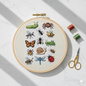 Tiny Bugs Collection Handbroderi, Bugs Broderidesign, Direktnedladdning (PDF-mall)