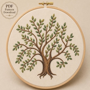 Tree of Life Hand Embroidery Pattern PDF | Woodland Branch Digital Template | Nature Hoop Art Design | Botanical Leaf Stitching Guide